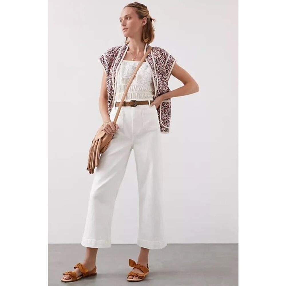 Pilcro Anthropologie The Skipper White Wide Leg Cropped Jeans Size 31 - Picture 4 of 15